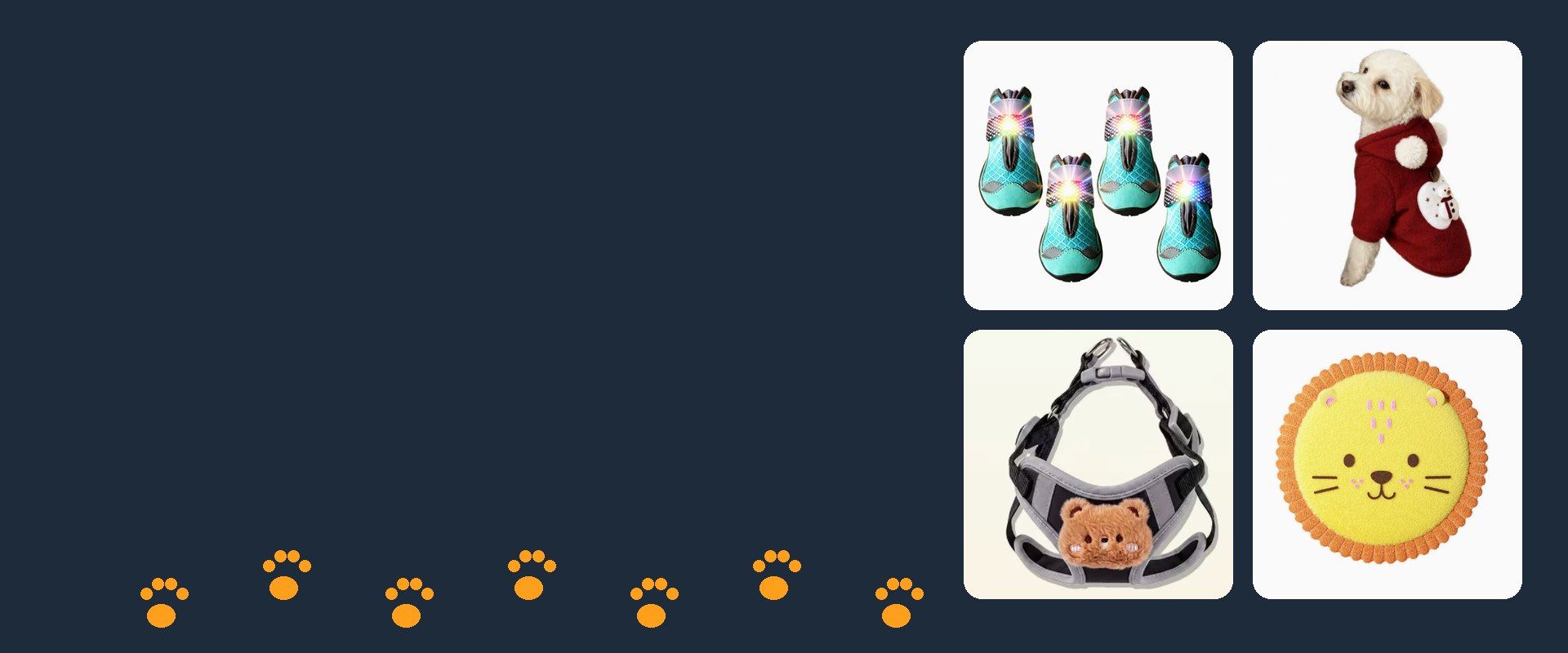 XiangChi pet product range: LED dog shoes, pet hoodie, teddy-bear harness and plush flying disc
