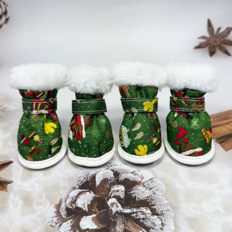 XC18 Christmas Fleece-Cuff Dog Boots